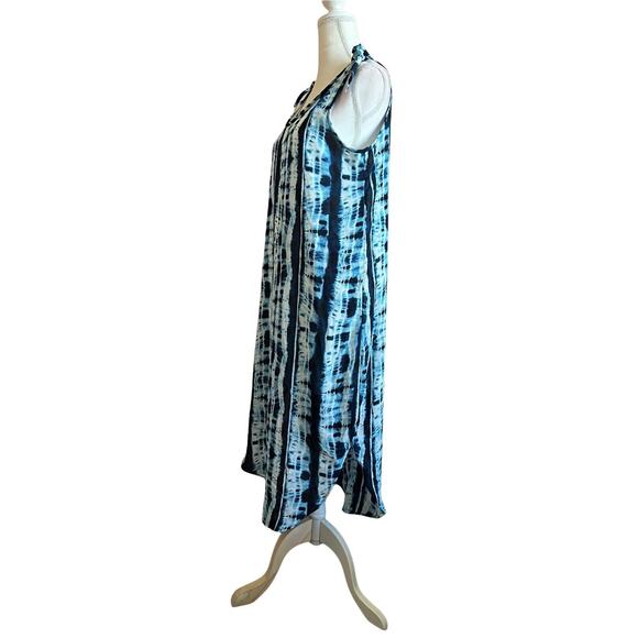 Entro Chambray Tie Dye Sleeveless Maxi Dress Blue Sz Small Relaxed - Picture 3 of 9
